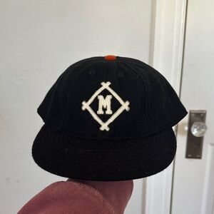“M” Wool Hat Cap Size 7 7/8 Black Baseball Cap with White Logo